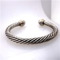 David Yurman Diamond Sterling Silver 18K YG Cuff Bracelet